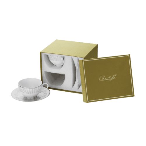 Malmaison Imperiale Tea Cup & Saucer Platinum ( Set of 2) TABLEWARE Christofle 