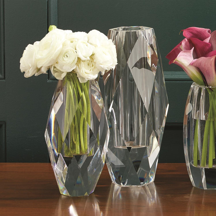 Faceted Crystal Vase Decor Two's Company Large 