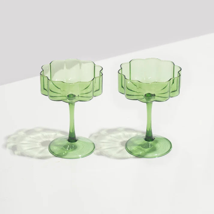 Wave Coupe Glasses (set of 2) Drinkware Fazeek Green 