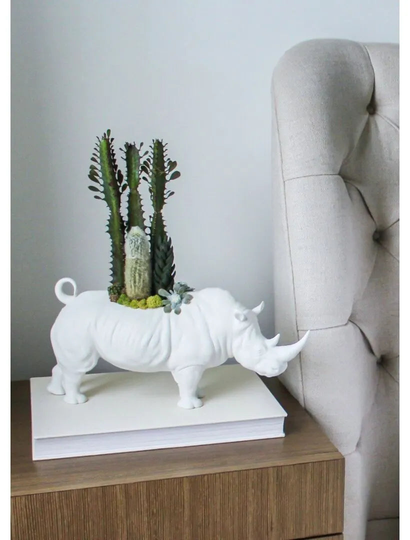 Rhino Garden Figurine Matte White Home Accessories Lladro 