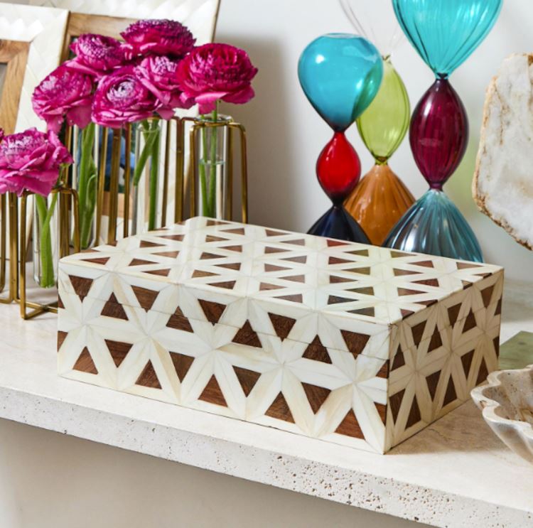 Triangle Patterned Bone Box Decor Two's Company 