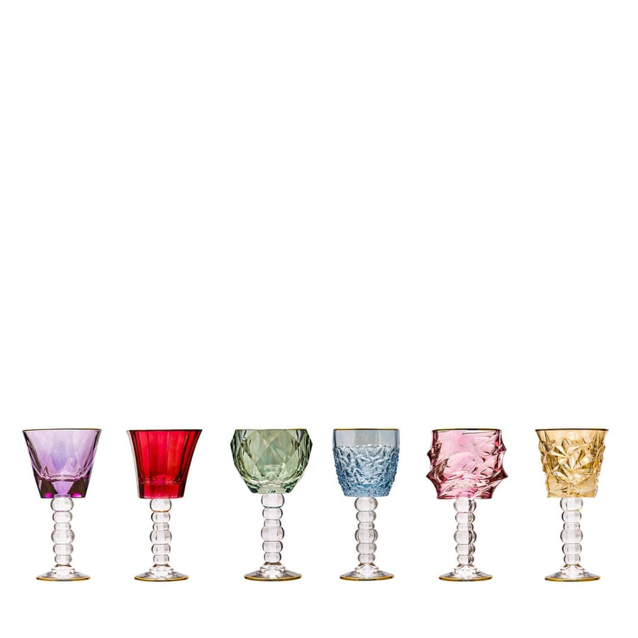 Tall Goblet Glasses Multicolor Gold Rim (Set 6) Dining Vetrerie Di Empoli 