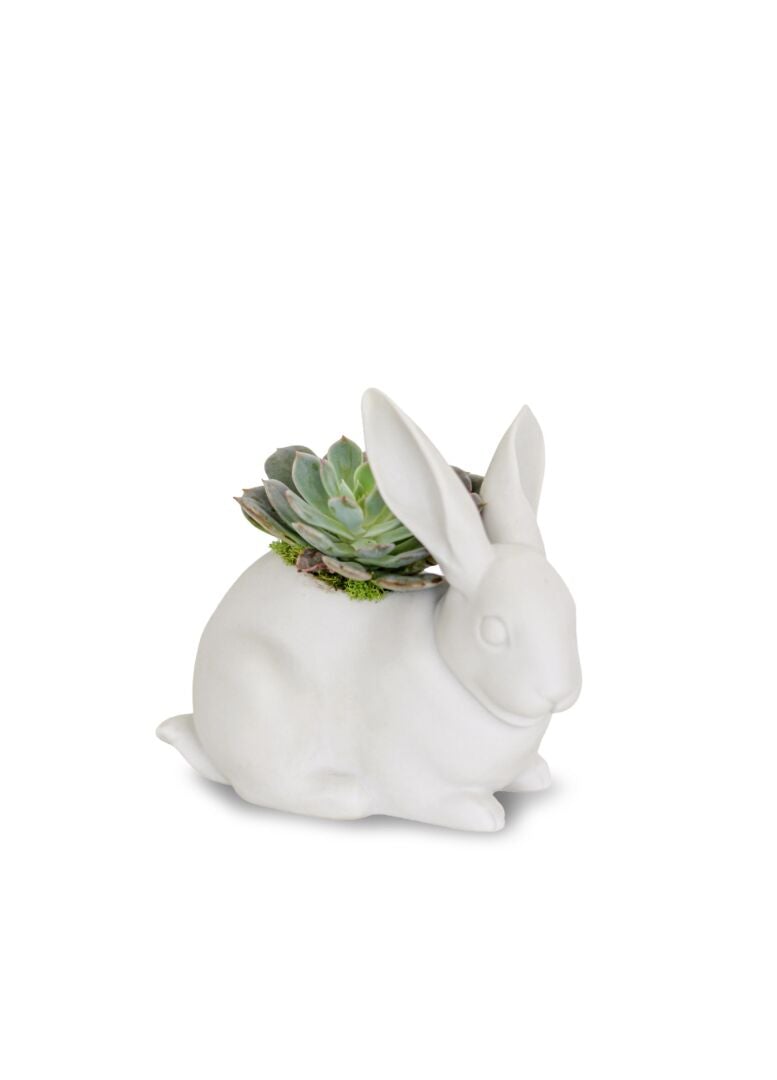 Bunny Figurine Planter Matte White Lladro 