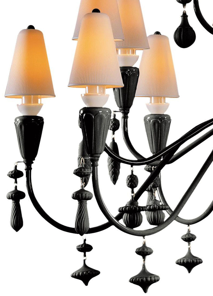 Ivy and Seed 32 Lights Chandelier. Large Model. Absolute Black Lighting Lladro 