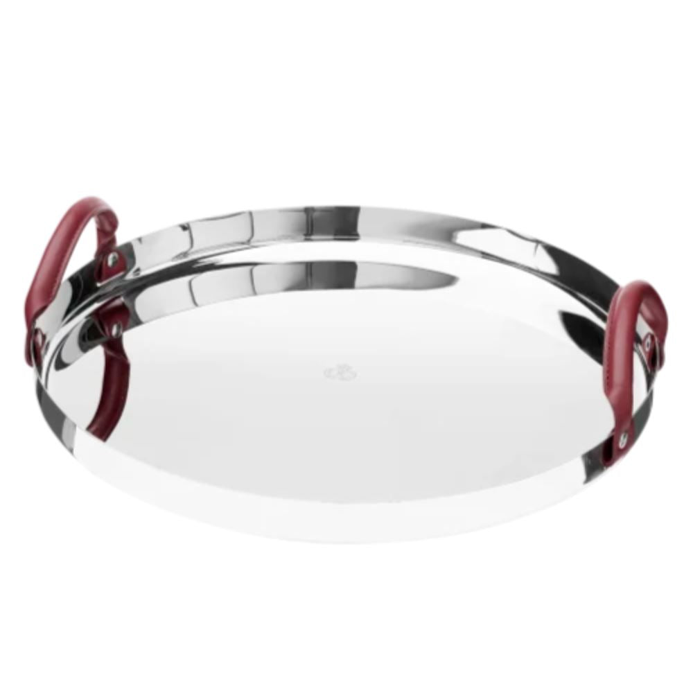 Christofle - Mood Round Tray with Leather Handles