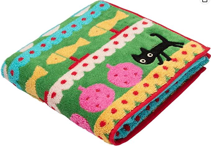 Hand Towel - Black Cat Atsuko Matano Green 